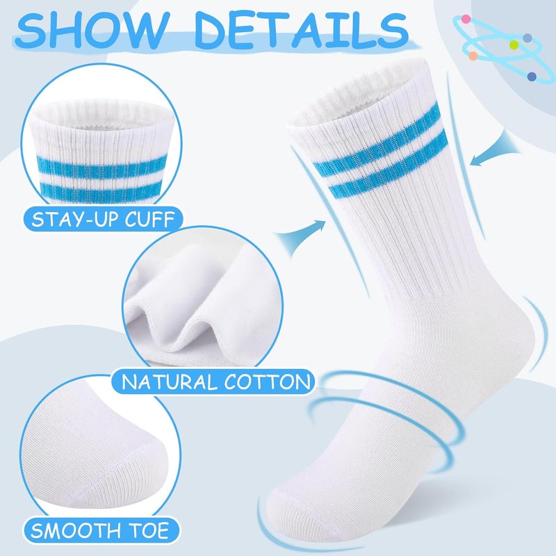 Comfoex 10 Pairs Girls Crew Cotton Socks Athletic Calf Striped Soft Casual Socks For Kids 4-6 6-8 8-10 Years Old - Image 3